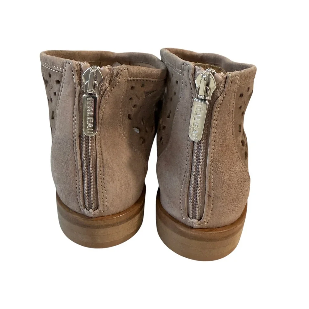 Italeau Taupe Suede Laser Cut‎ Ankle Boots Womens 36 Boho Italian Leather Zip - Picture 8 of 8